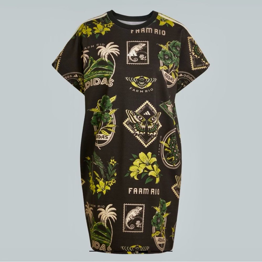 Adidas X Farm Rio Women Commercial Cotton Jersey Mini Sporty Dress XS New